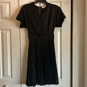 Closet London wrap front pleated midi skater dress in black